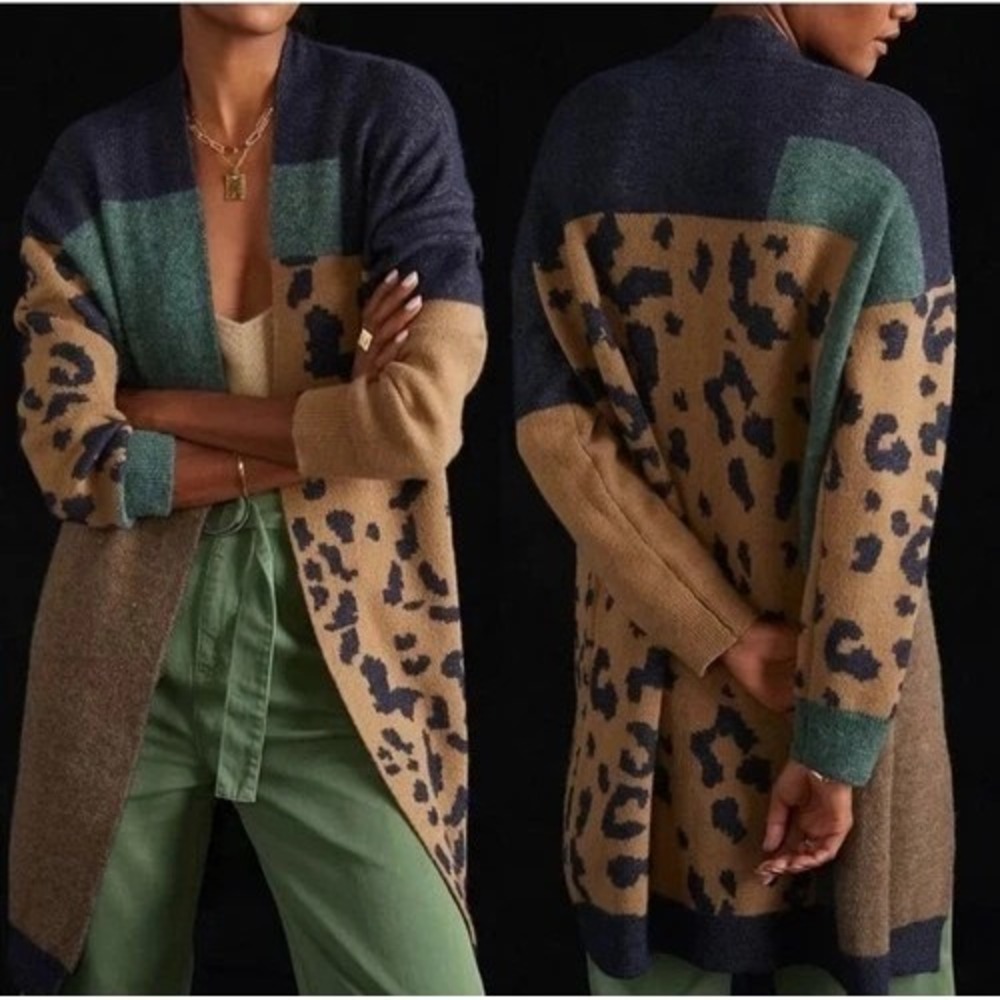 Anthropologie Pilcro Open Cardigan Sweater Duster One Size Animal Print Multicol
